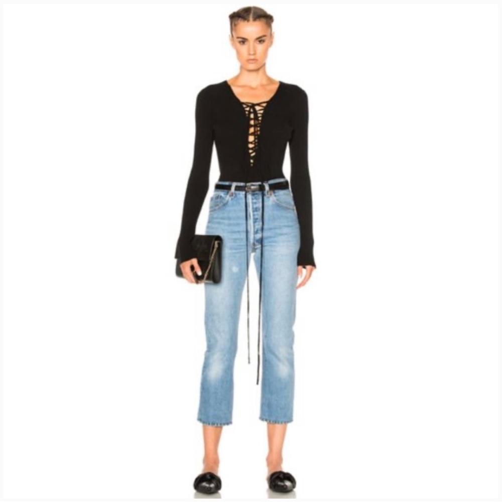 ALC Ribbed Lace Up Top Color Black Size Small